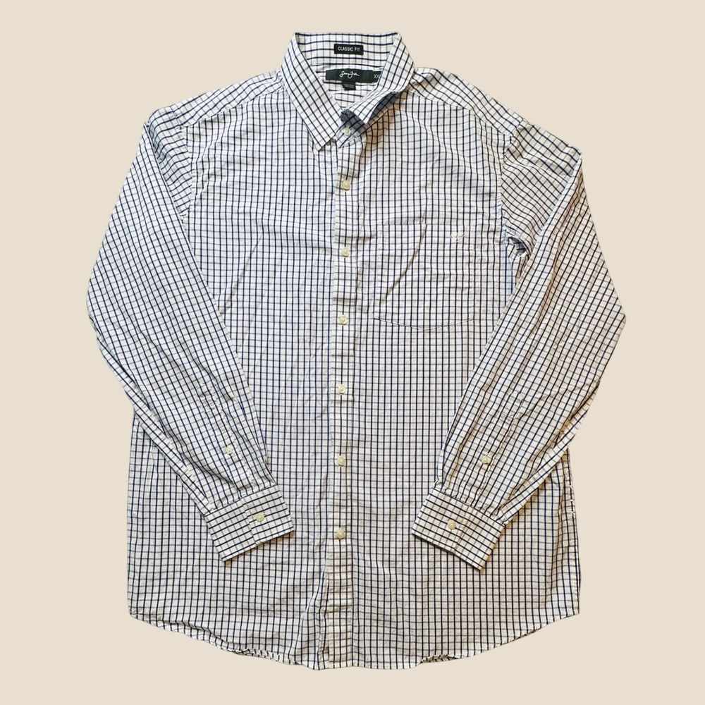 Sean John Shirt Mens XXL Classic Fit Blue White Check Button Down Long Sleeve